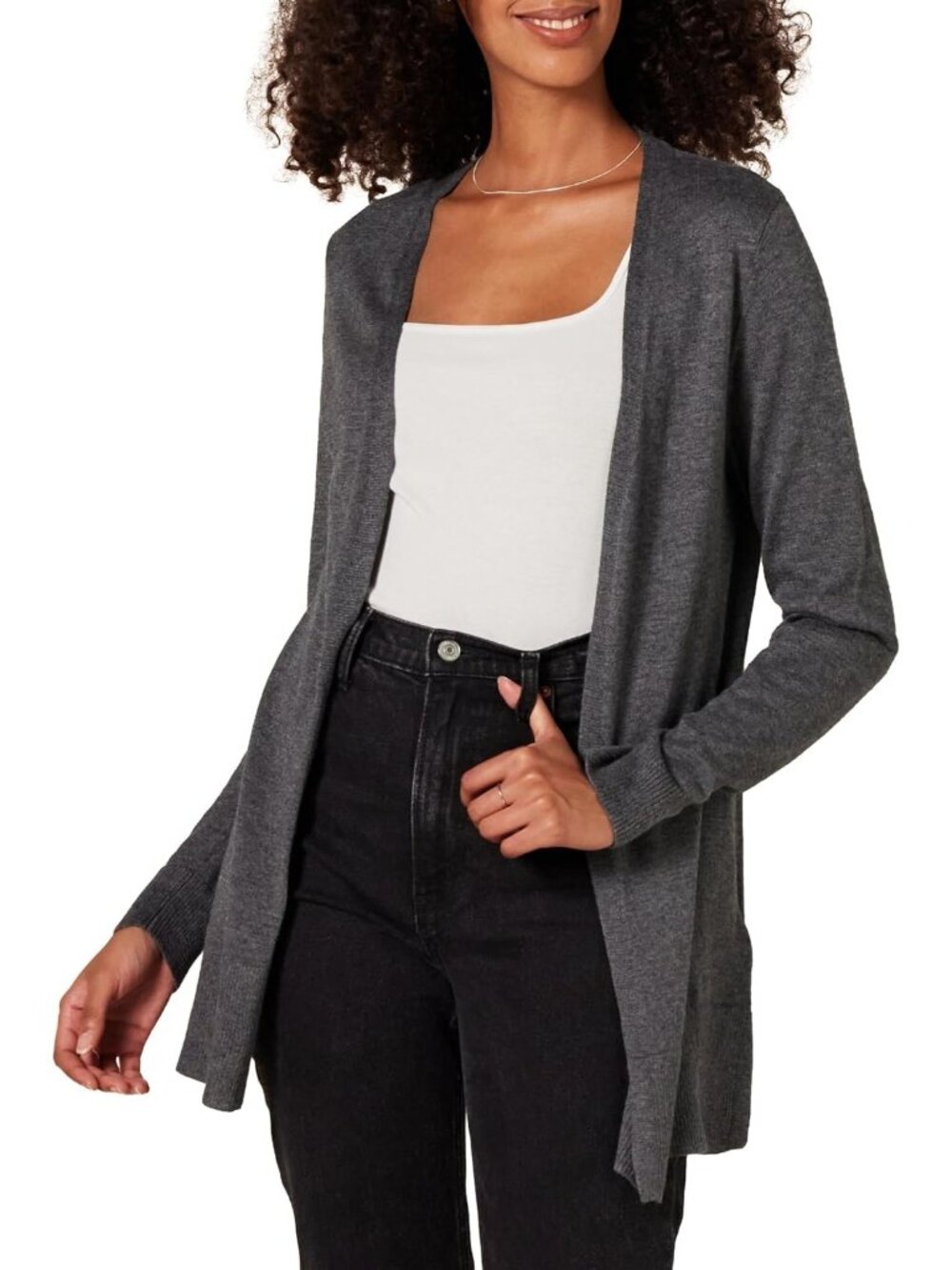 Amazon Essentials Women's Charcoal Long Sleeve Open Front Cardigan Sweaters